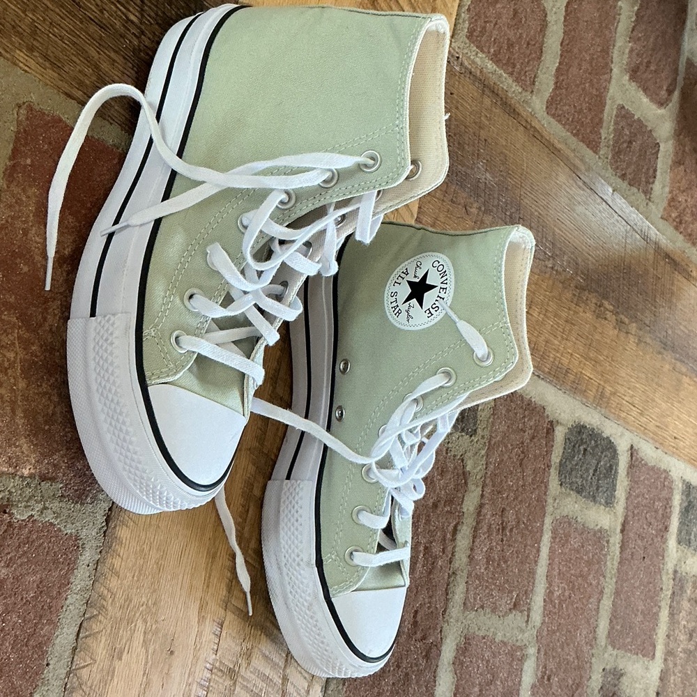 Converse High-Tops in Light Sage Green with White Accents